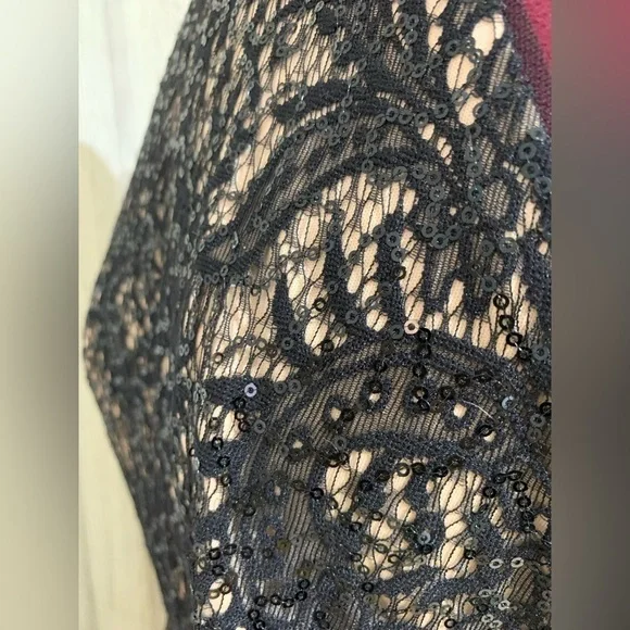 NWT Xscape Black and Nude Lace Pleated Skirt Halter Evening Cocktail Dress Sz 10 - Picture 6 of 16